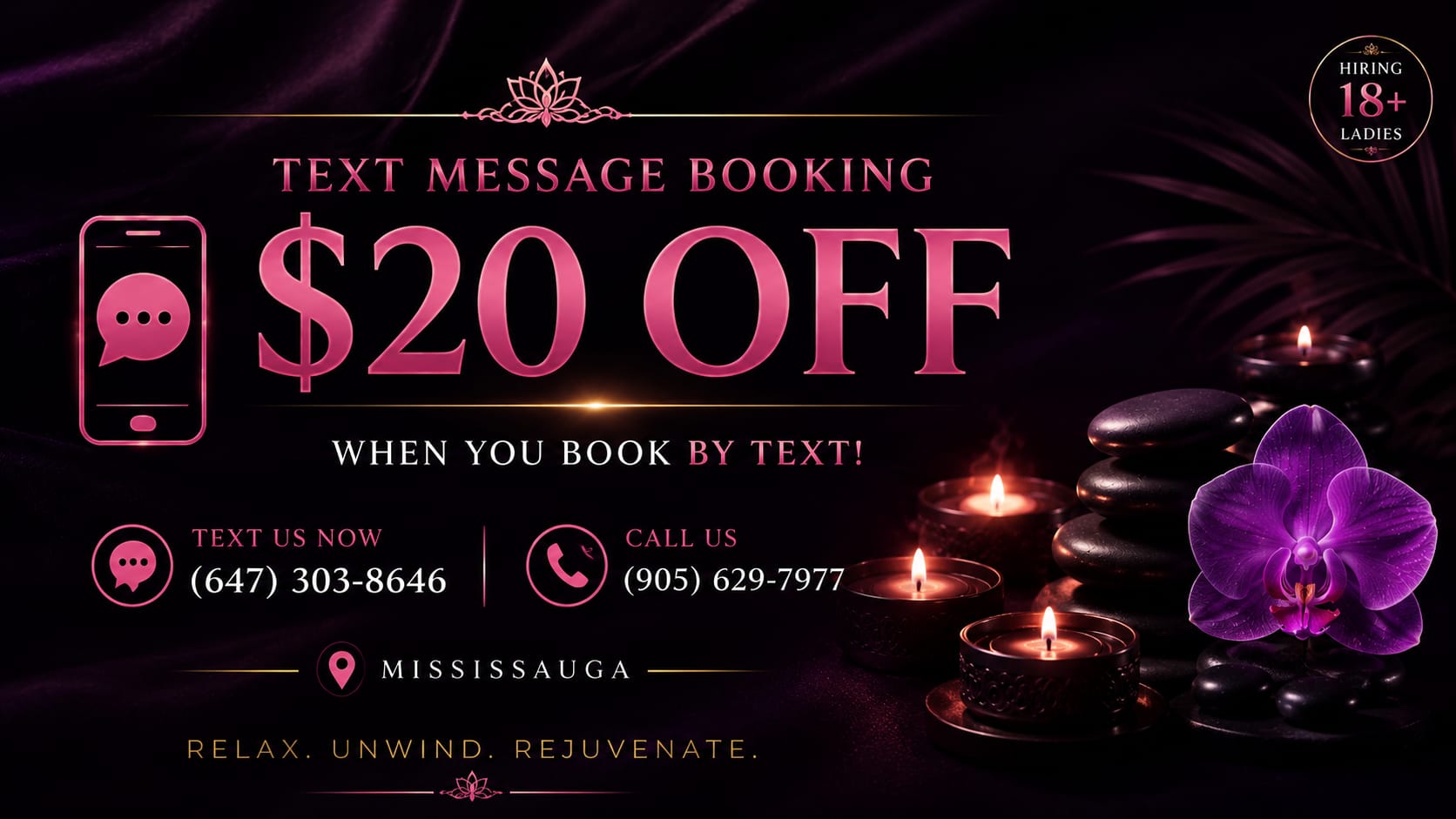 Book by text and save $20